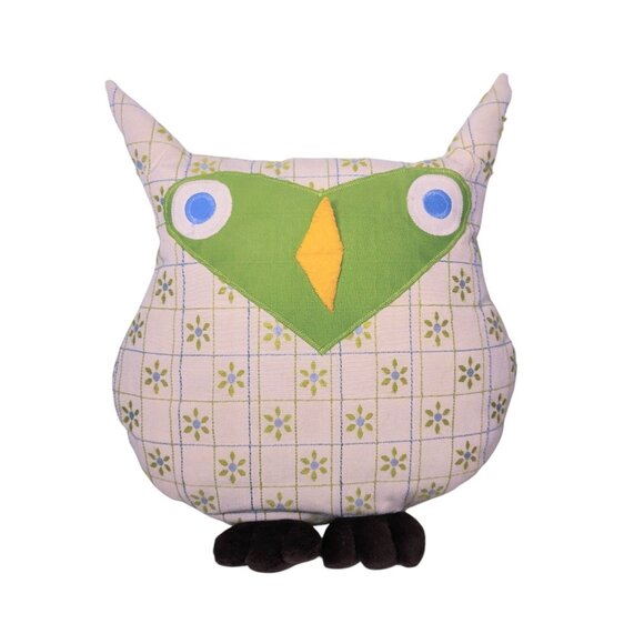 Textured Figural Owl Throw Pillow Embroidered Flowers Whimsical Kidcore READ - Picture 2 of 6